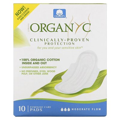 Organic, ekologiczne podkładki bawełniane, umiarkowany przepływ, 10 podkładek