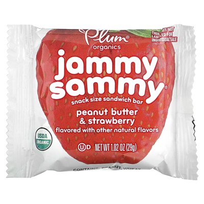 Plum Organics, Jammy Sammy, Bar Sandwich Sandwich, 15 miesięcy, masło orzechowe i truskawki, 5 barów, 1,02 uncji (29 g) każdy