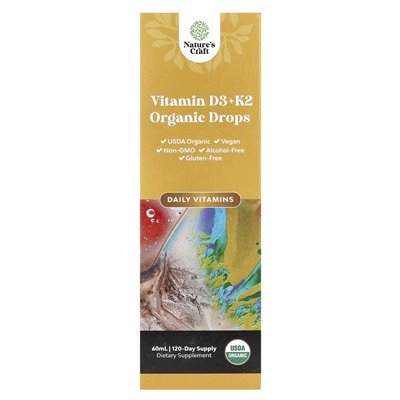 Nature's Craft, organiczna witamina D3 + K2, bez alkoholu, 60 ml