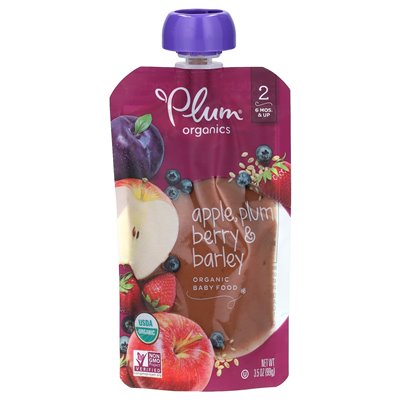 Plum Organics, Organic Baby Food, 6 miesięcy i więcej, jabłko, śliwka, jagoda i jęczmień, 3,5 uncji (99 g)