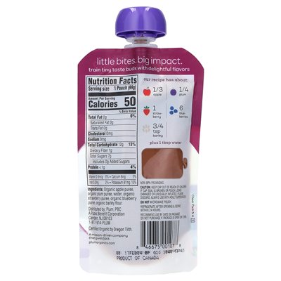 Plum Organics, Organic Baby Food, 6 miesięcy i więcej, jabłko, śliwka, jagoda i jęczmień, 3,5 uncji (99 g)