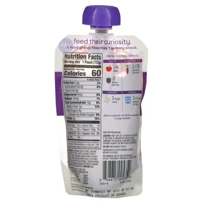 Plum Organics, Mighty 4, 4 Food Group Blend, Tots, Apple, Blackberry, Purple Marchew, grecki jogurt, owsiany, 4 uncje (113 g)