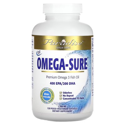 Herbs of Paradise, Omega-Sure, Premium Omega 3 Fish Oil, 1000 mg, 120 Pesco-Vegetarian Soft