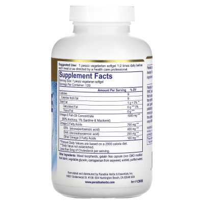 Herbs of Paradise, Omega-Sure, Premium Omega 3 Fish Oil, 1000 mg, 120 Pesco-Vegetarian Soft