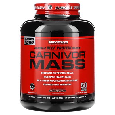 Powiększenie Masy Mięśni MuscleMeds, Carnivor Mass, Anaboliczne Białko Wołowe, Czekoladowa Polewa, 5,83 funtów (2,646 g) Powiększenie Masy Mięśni MuscleMeds, Carnivor Mass, Anaboliczne Białko Wołowe, Czekoladowa Polewa, 5,83 funtów (2,646 g)