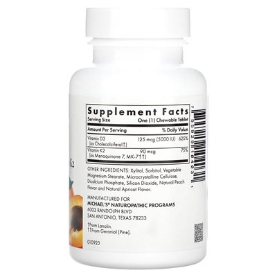 Michael's Naturopathic, D3 with Vitamin K2, Morel, 90 Vegetarian Chewable Tablets