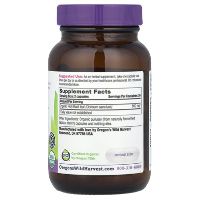 Dzikie żniwa Oregon, organiczna święta bazylia, 60 wegańskich kapsułek Dzikie żniwa Oregon, organiczna święta bazylia, 60 wegańskich kapsułek