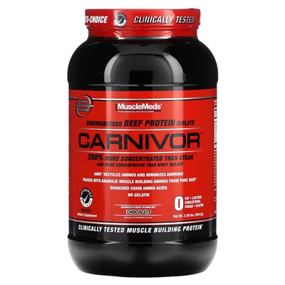 Musclemeds, Carnivor, bioinżynierowe izolat wołowiny, czekolada, 2 funty (949,2 g) Musclemeds, Carnivor, bioinżynierowe izolat wołowiny, czekolada, 2 funty (949,2 g)