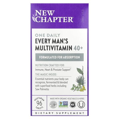 New Chapter, Każdego Mężczyzny Jedna Dziennie 40+ Wielowitaminowy, 96 Wegetariańskich Tabletek