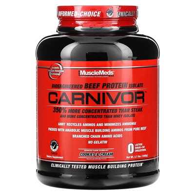 Musclemeds, Carnivor, bioinżynierowe izolat wołowiny, ciasteczka i krem, 3,7 funta (1680 g)