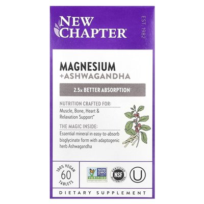 Nowy rozdział, magnez + Ashwagandha, 60 wegańskich tabletek