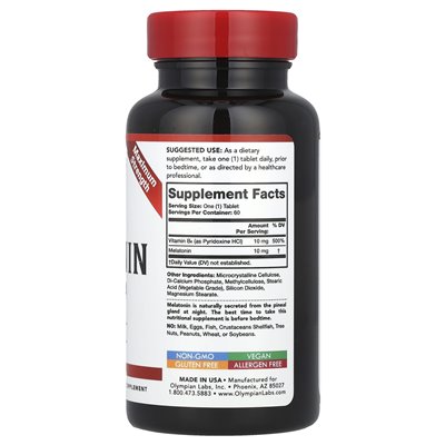 Laboratoria olimpijskie, melatonina, uwalnianie czasu, 10 mg, 60 wegańskich tabletek