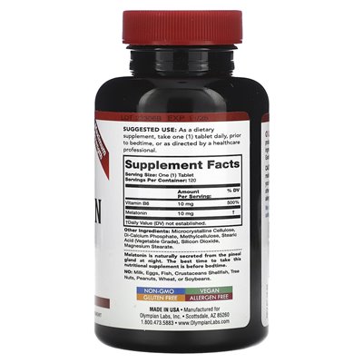 Laboratoria olimpijskie, melatonina, wydanie czasu, 10 mg, 120 tabletek