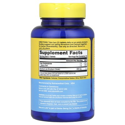 Nature's Life, Strontium, 680 mg, 60 tabletek (340 mg na tablet)