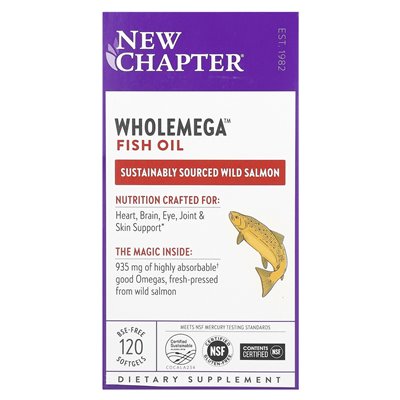 New Chapter, Wholemega Rybny Olej, 120 Softgeli New Chapter, Wholemega Rybny Olej, 120 Softgeli