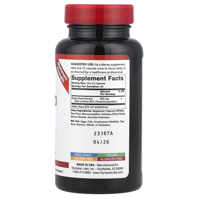 Olympic Labs Traubenkernextrakt Maximale Stärke 600mg 60 vegetarische Kapseln
