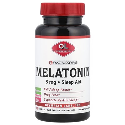 Olympic Laboratories, Melatonin Quick Dissolve, Strawberry, 5mg, 60 Quick Dissolve Tablets