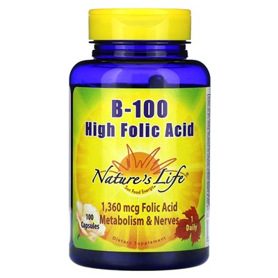 Życie natury, B-100, wysoki kwas foliowy, 1360 mcg, 100 kapsułek