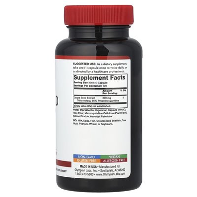 Laboratoria olimpijskie, ekstrakt z nasion winogron, 200 mg, 100 kapsułek wegetariańskich