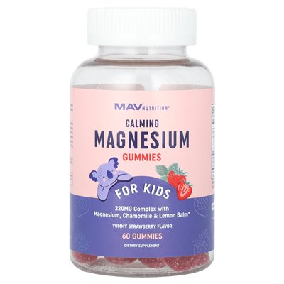 MAV Nutrition, Calming Magnesium Gummi, dla dzieci, pyszne truskawki, 60 gumzy
