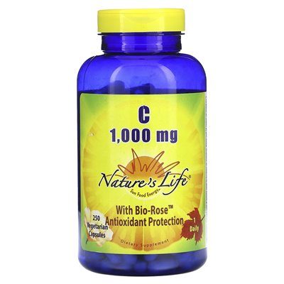 Nature's Life, Vitamin C With Bio-Rose, 1,000 mg, 250 Vegetarian Capsules Nature's Life, Vitamin C With Bio-Rose, 1,000 mg, 250 Vegetarian Capsules