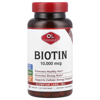 Olympian Labs, Biotyna, maksymalna siła, 10 000 mcg, 60 tabletek