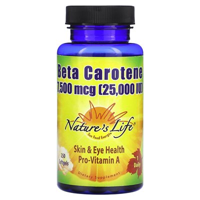 Nature's Life, Beta-Carotin, 7.500 mcg (25.000 IE), 250 weiche