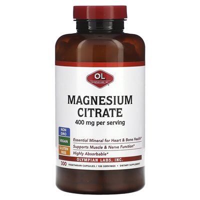 Laboratoria olimpijskie, cytrynian magnezu, 400 mg, 300 kapsułek wegetariańskich (133 mg na kapsułkę) Laboratoria olimpijskie, cytrynian magnezu, 400 mg, 300 kapsułek wegetariańskich (133 mg na kapsułkę)