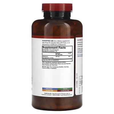 Laboratoria olimpijskie, cytrynian magnezu, 400 mg, 300 kapsułek wegetariańskich (133 mg na kapsułkę) Laboratoria olimpijskie, cytrynian magnezu, 400 mg, 300 kapsułek wegetariańskich (133 mg na kapsułkę)