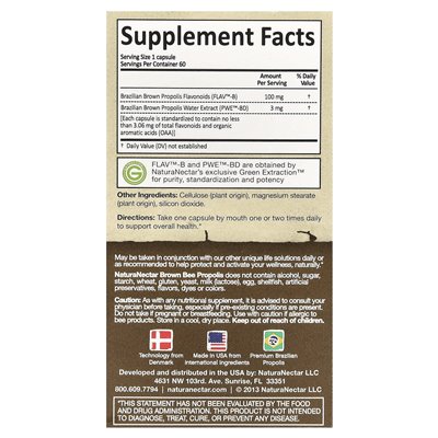 Naturanectar, Braunes Bienenpropolis, 60 Gemüsekapseln