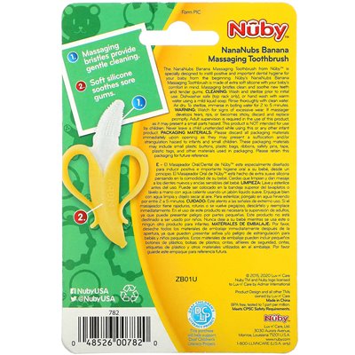 Nuby, NanaNubs Masująca Szczoteczka do Zębów Bananowa, 3+ Miesięcy, 1 szczoteczka Nuby, NanaNubs Masująca Szczoteczka do Zębów Bananowa, 3+ Miesięcy, 1 szczoteczka
