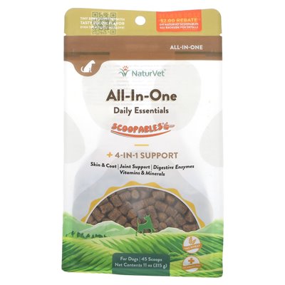 Naturvet, Scoopables All-In-One Daily Essentials, + 4-in-1-support, dla psów, boczków, 45 miar, 11 uncji (315 g)
