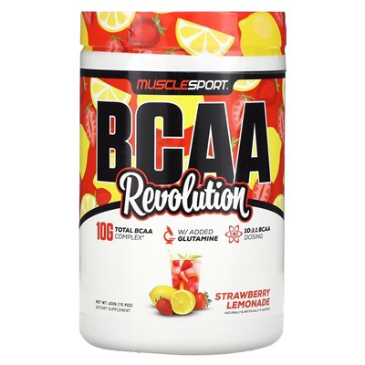 Musclesport, BCAA, Revolution, Strawberry Lemonade, 15,9 uncji (450 g) Musclesport, BCAA, Revolution, Strawberry Lemonade, 15,9 uncji (450 g)