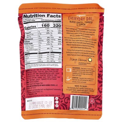 Maya Kaimal, Organic Everyday Dal®, Black Lentil + Tomato + Cumin, Mild, 10 oz (284 g) Maya Kaimal, Organic Everyday Dal®, Black Lentil + Tomato + Cumin, Mild, 10 oz (284 g)