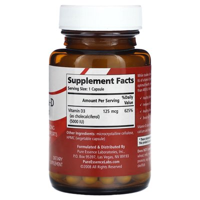 Pure Essence, Vitamin D, 5000 IE, 30 vegetarische Kapseln