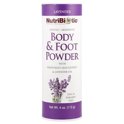 Nutribiotic, Body &amp Foot Powder z ekstraktem z nasion grejpfruta i olejem lawendowym, lawenda, 4 uncje (113 g)