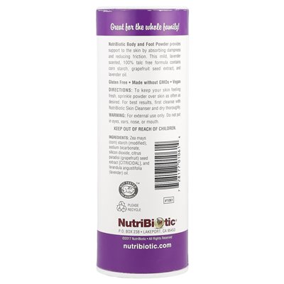 Nutribiotic, Body &amp Foot Powder z ekstraktem z nasion grejpfruta i olejem lawendowym, lawenda, 4 uncje (113 g)