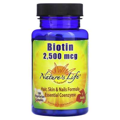 Nature's Life, Biotyna, 2500 mcg, 100 kapsułek wegetariańskich
