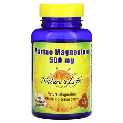 Nature's Life, Marine Magnesium, 500 mg, 100 Vegetarian Capsules (250 mg per capsule)