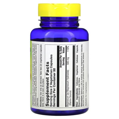 Nature's Life, Marine Magnesium, 500 mg, 100 Vegetarian Capsules (250 mg per capsule)