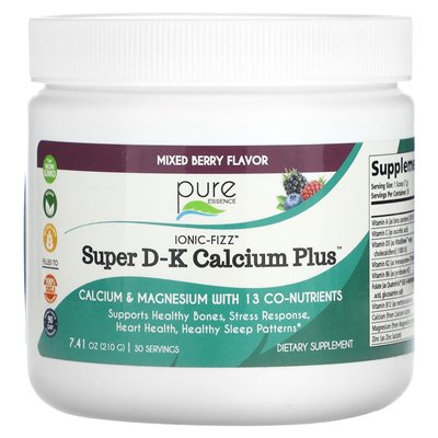 Pure Essence, Ionic-Fizz, Super DK Calcium Plus, Mixed Berry, 7.41 oz (210 g)