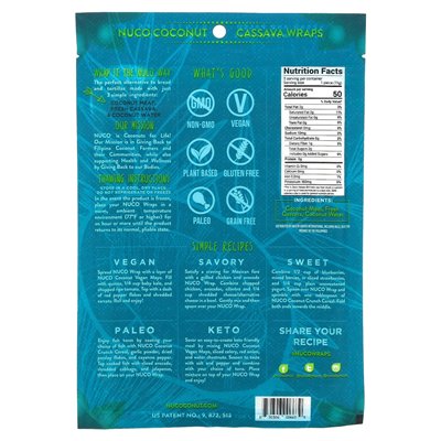 Nuco, Coconut Cassava Wrap, Milde Kokosnuss, 5 Stück, 1,94 Unzen (55 G)