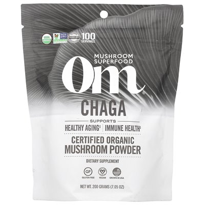 Om grzyby, certyfikowany proszek organiczny, chaga, 7,05 uncji (200 g) Om grzyby, certyfikowany proszek organiczny, chaga, 7,05 uncji (200 g)