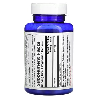 Życie natury, L-tyrozyna, 500 mg, 100 kapsułek wegetariańskich