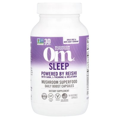 Om grzyby, sen, zasilane przez Reishi z GABA, L-teaniną i melatoniną, 1500 mg, 90 kapsułek warzywnych (500 mg na kapsułkę) Om grzyby, sen, zasilane przez Reishi z GABA, L-teaniną i melatoniną, 1500 mg, 90 kapsułek warzywnych (500 mg na kapsułkę)