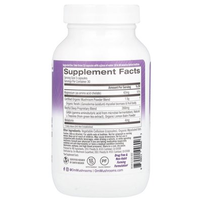 Om grzyby, sen, zasilane przez Reishi z GABA, L-teaniną i melatoniną, 1500 mg, 90 kapsułek warzywnych (500 mg na kapsułkę) Om grzyby, sen, zasilane przez Reishi z GABA, L-teaniną i melatoniną, 1500 mg, 90 kapsułek warzywnych (500 mg na kapsułkę)