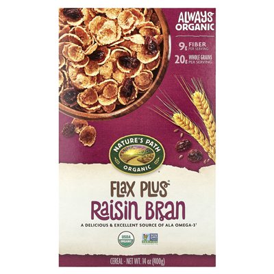 Nature's Path, Bio, Flachs plus Flocken, Kleie und Rosinen, 14 oz (400 g)