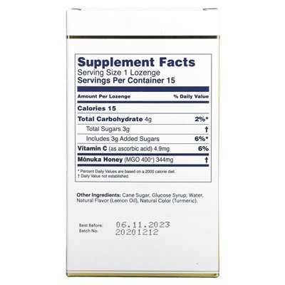 Manuka Health, Manuka Honey Siltenges, Natural Lemon, MGO 400+, 15 pastylków