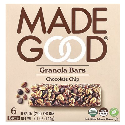 MadeGood, granola bar, chocolate chip, 6 bars, 0.85 oz (24 g)