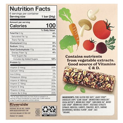 MadeGood, granola bar, chocolate chip, 6 bars, 0.85 oz (24 g)
